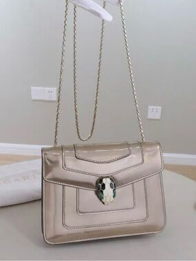🚩steal Bulgari Metallic Champagne Shoulder Bag with Snakehead Clasp
